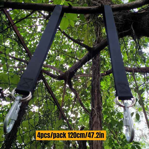 TEMU 4 ks/balení (popruh*2+ohýbek*2) Sada vysoce odolných popruhů na houpačku (60 cm/120 cm volitelné), nastavitelná houpací síť s kovovou přezkou,