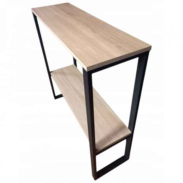 Konzolový Stolek loft dub sonoma 90x29x92 cm 2 úrovně, pomocný stolek, kov