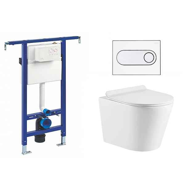 Liv-Fluidmaster Wc set Ring II Core podmítková nádrž do bytového jádra; rimless mísa; sedátko a bílé/chrom tlačítko 223125 - SET(222021; 223125; OLKLT053ER)