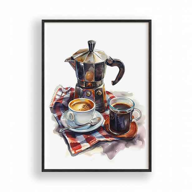 Obraz Kávovar Káva Espresso Plakát Rámeček Dřevěný Černý 30x42 cm
