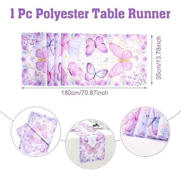 TEMU 1ks Fialový motýl Polyestr Table Runner - 180x35cm, Elegantní motýlí téma pro dekoraci stolů na narozeninové oslavy a oslavy mladých, Barevný