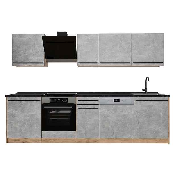 Vicco KUCHYŇSKÝ KOUT R-Line, Beton/Zlatý mocný dub, 280 cm pracovná doska antracitová