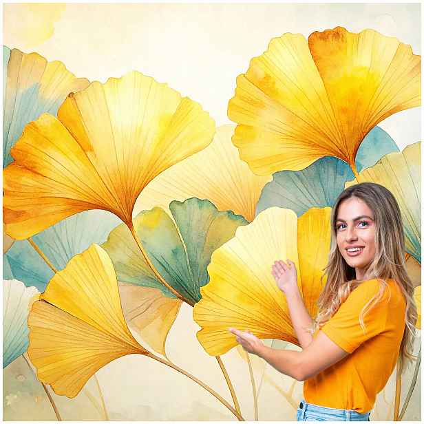 Fototapeta Obývací Pokoj Ložnice Ginkgo Listy Příroda Boho 196x260 MLN05F