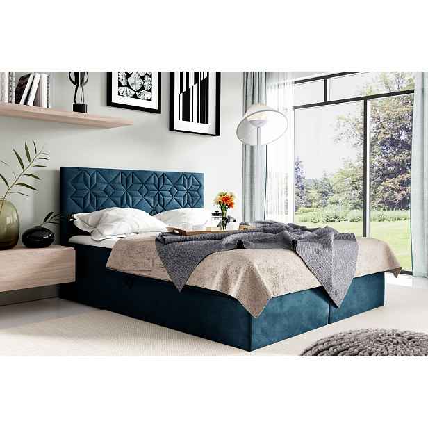Manželská postel KVETA - 200x200, modrá + topper ZDARMA