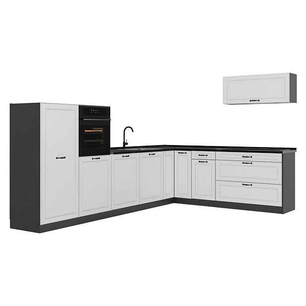 Vicco ROHOVÁ KUCHYŇ R-Line, Bílý venkovský dům/Antracit, 327 x cm bez pracovní desky