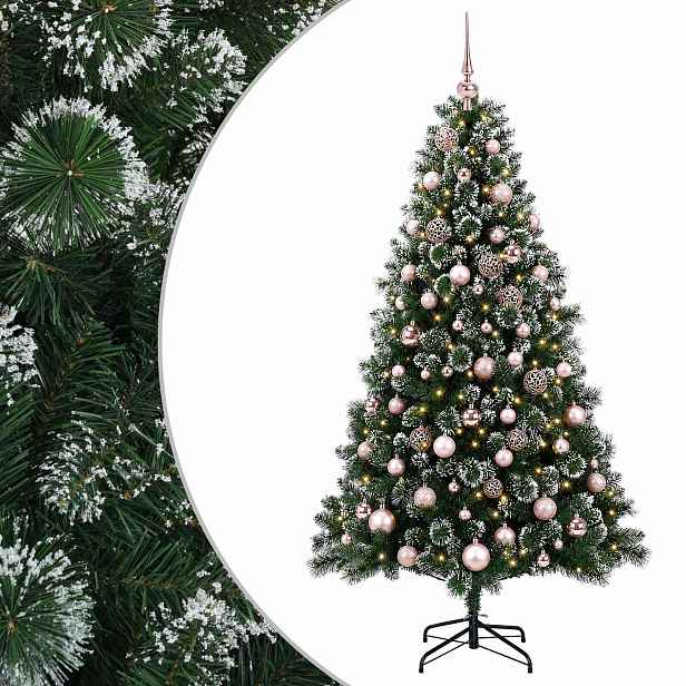 vidaXL Umělý vánoční stromeček s ozdobami 210 cm 300 LED Teplá bílá