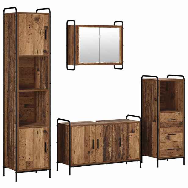 vidaXL Sada koupelnových skříněk 4 ks Staré dřevo 40 x 36 x 181 cm