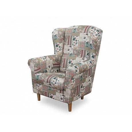 Křeslo ušák CHARLOT, vzor patchwork bez taburetu
