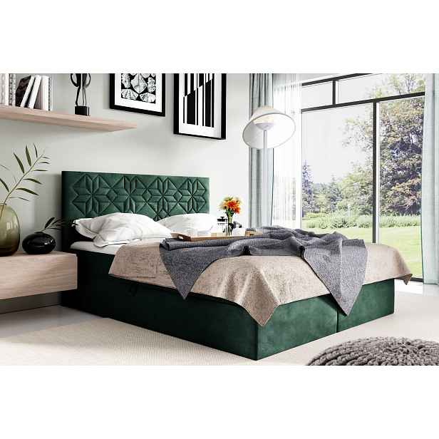 Manželská postel KVETA - 200x200, zelená + topper ZDARMA