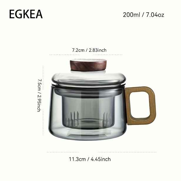 TEMU 1 sada, 200 ml, kouřově šedá s víkem, skleněná šálek s rukojetí, vysoce borosilikátový hrnek pro vaření čaje Mini 3dílná sada Domácí kávový