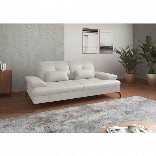 Sit & More TŘÍMÍSTNÁ POHOVKA, bílá, kombinace pravá kůže/látka