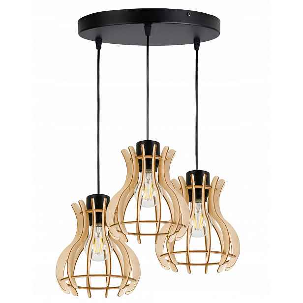 závěsné stropní svítidlo s závěsem Loft Dřevo 3x E27