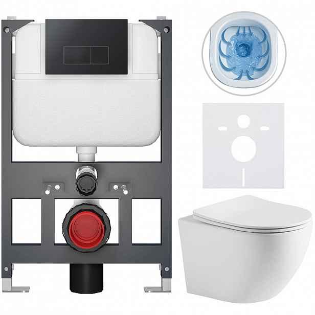 Kompletní WC set Basic/Cesso - bílá matná - WC tlačítko Modulo/Černá - závěsné - nízký modul - předstěnová instalace - 49x36 cm - 8050BD86279