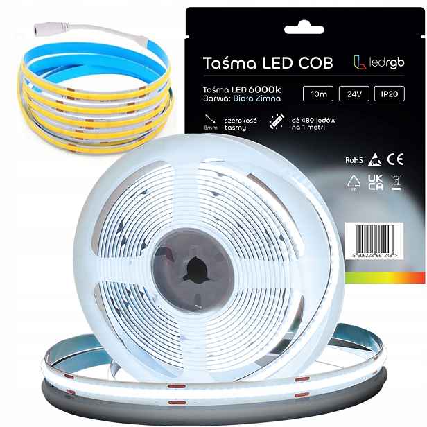 Led pásek Neon Cob 24V 10 m 480 Diod 6000K Bílá Studená Homogenní 8MM IP20