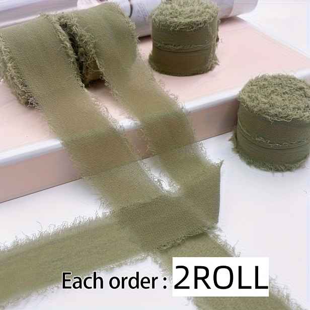 TEMU 2 role x 5 yardů, celkem 10 yardů vojensky zelené mašle a stuhy z šifonu s třepeným okrajem o šířce 1,5 palce/38 mm, balicí stuha pro jarní