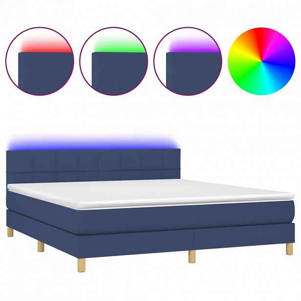 vidaXL Box spring postel s matrací a LED modrá 160x200 cm textil