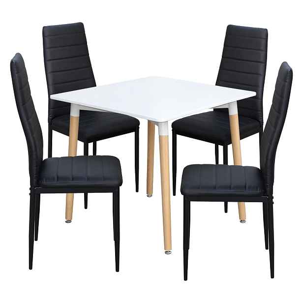 Jídelní stůl ONE 80x80 bílý + 4 židle SIGMA černé