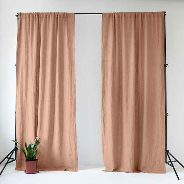 Růžový/hnědý lněný závěs 140x300 cm Cafe Creme – Linen Tales