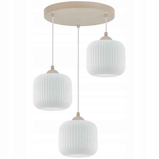 Závěsná Stropní Lampa Lustr Béžová Bílá Skleněná Trojitá Do Obývacího Pokoje E27