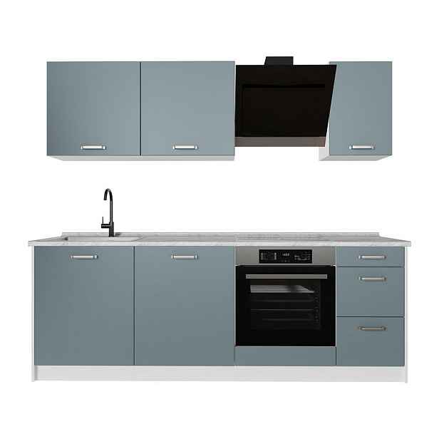 Vicco KUCHYŇSKÝ KOUT R-Line, Modrošedá/Bílá, 220 cm pracovná doska Mramor
