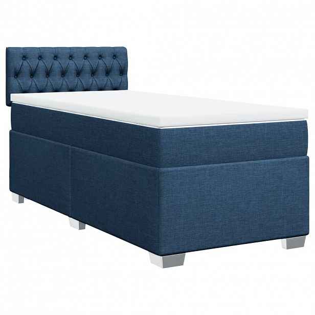vidaXL Box spring postel s matrací modrá 90x200 cm textil