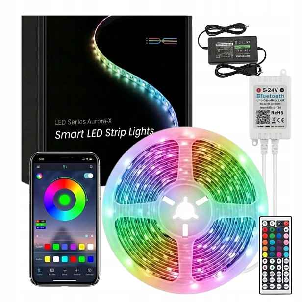 Led pásek Rgb 12V 10 m IP20 Kompletní sada pro telefon Dálkový Ovladač Led