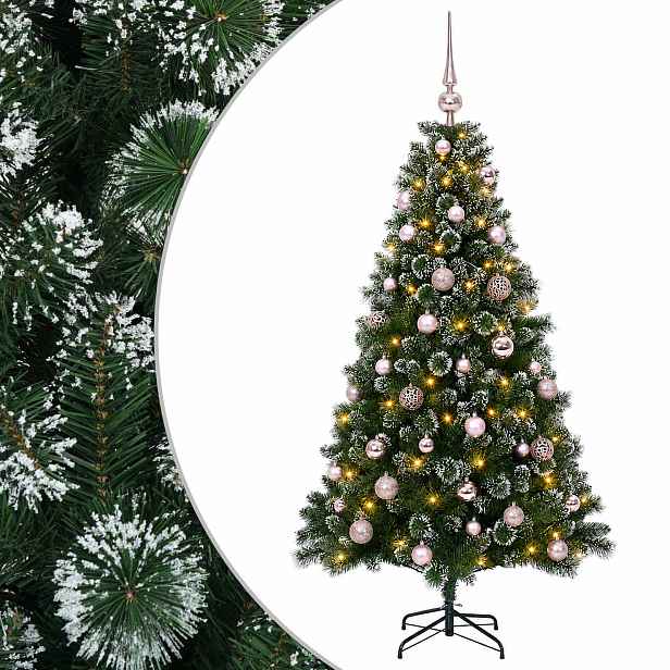 vidaXL Umělý vánoční stromek s baňkami 150 cm 150 LED Teplá bílá