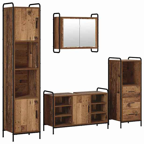 vidaXL Sada koupelnových skříněk 4 ks Staré dřevo 40 x 36 x 181 cm