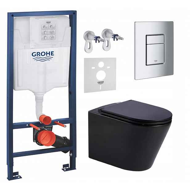 Podomítkový Wc set Grohe s mísou Jess, černý, s tlačítkem Chrom Mat Fresh