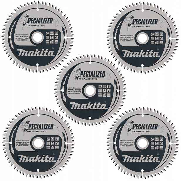 5 kotoučů na dřevo 165 x 20 mm s 60 zuby a vidlicí Specialized Makita B-56720-5