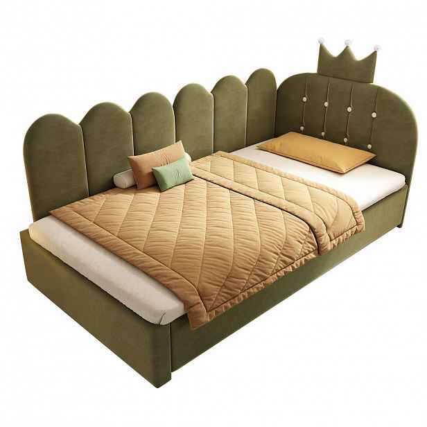 CHICFURN POSTEL 90/200 cm v zelené barvě s výsuvným lůžkem a sametovým čalouněním