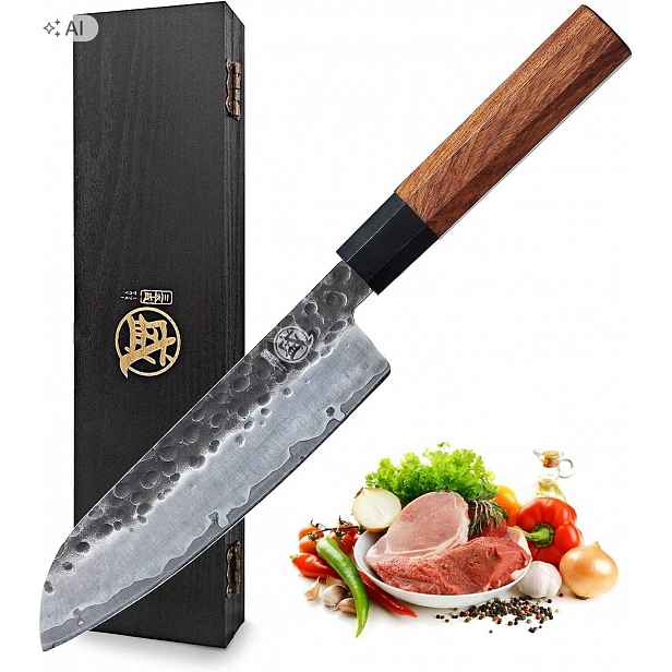 Nůž Japonský Santoku Ostrý, Silný, Dlouhý, Na Maso, Zeleniny, Šéfkuchař E65