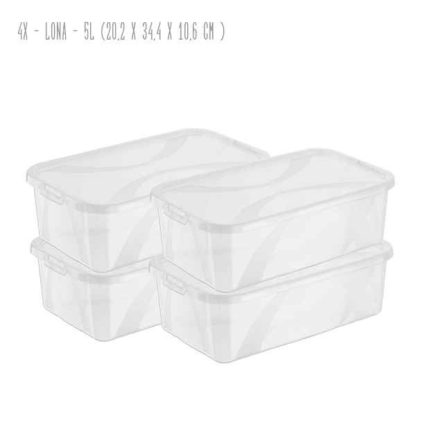 Sada 4 kusů úložný boxů, s víkem, Rotho LONA, 34x20x11 SADA (4 x 5l)