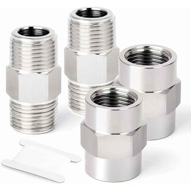 4X Trubková Spojka 1/4"X1/4" Bsp Nerezová Ocel, Vnější A Vnitřní Závit
