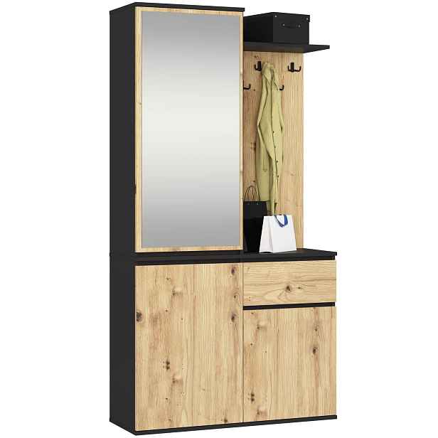 Ak furniture Předsíňová stěna Entro černá/dub artisan