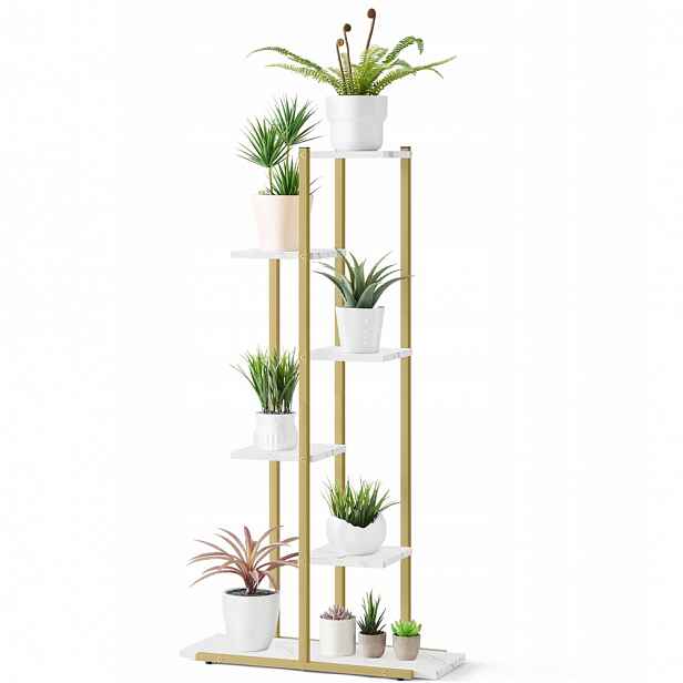 Držák Na Květináč Stojan na rostliny Květiny Kovový regál 6 Polic Mramorový 113 cm