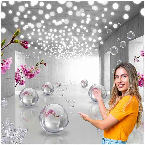 Fototapeta 3D Tunel Chodba Iluze Skleněné koule Květiny 294x260 TUN10W