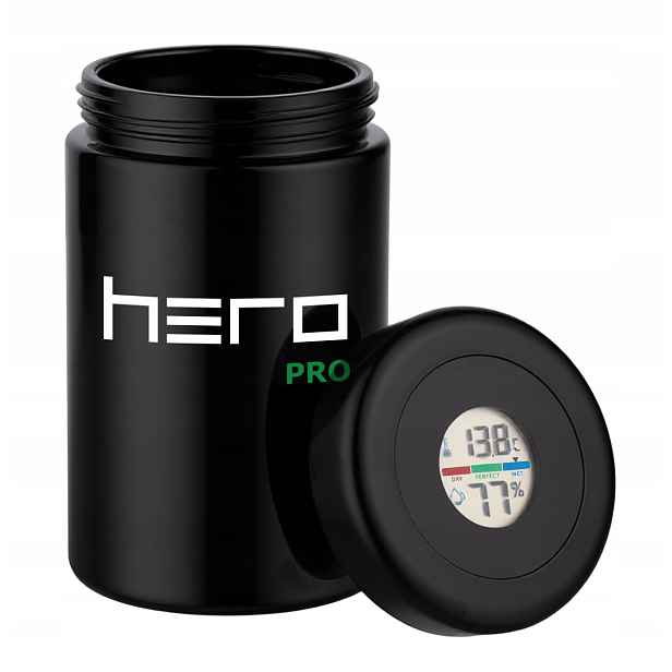 Skleněná dóza bez zápachu s vlhkoměrem 400ml Hero Pro