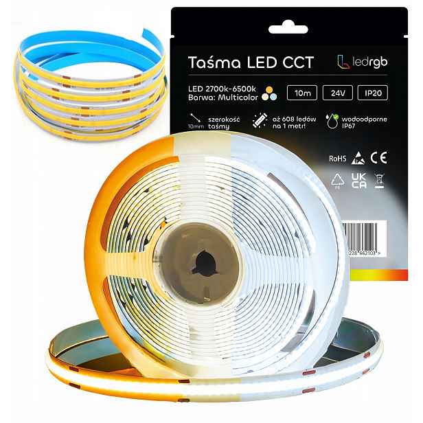 Led pásek Neon Cob 24V 10 m 608d Cct 2700-6500K Bílý Teplá Neutrální Studená