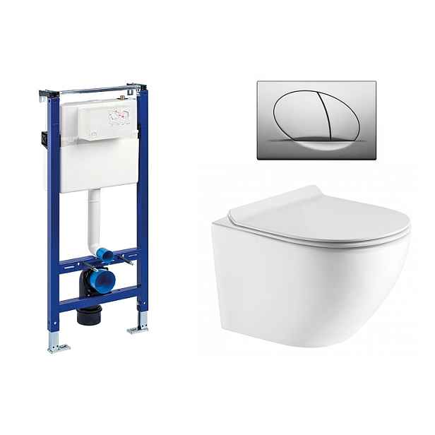 Liv-Fluidmaster Wc set Ring Gips podmítková nádrž do sádrokartonu; mísa; sedátko a mat. chrom tlačítko 195868 - SET(195868; 223468; OLKLT046E)