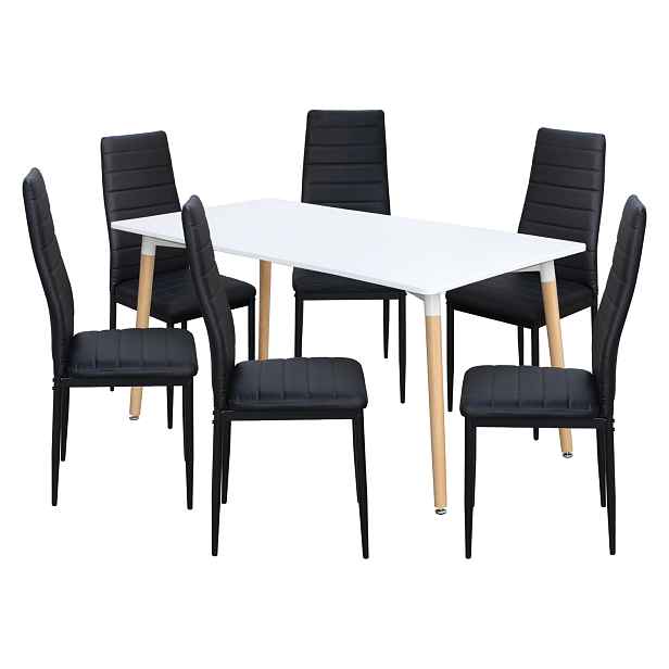 Jídelní stůl ONE 160x90 bílý + 6 židlí SIGMA černých
