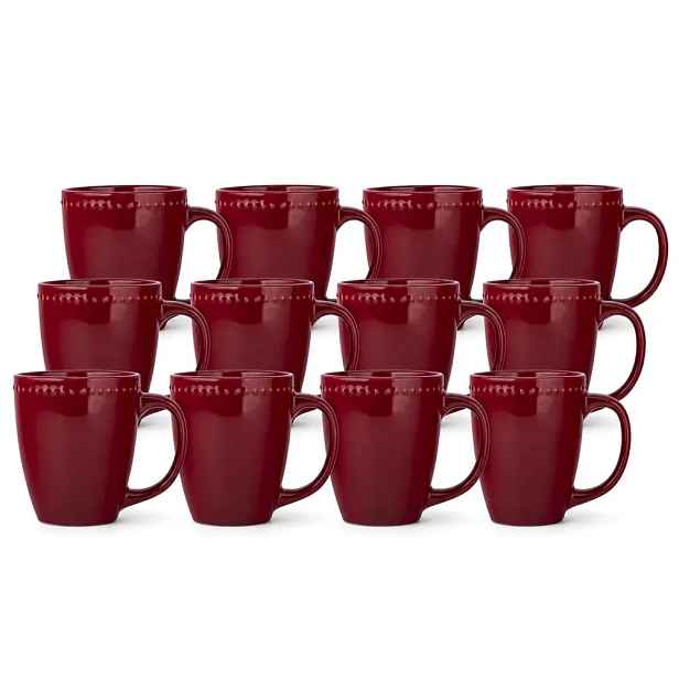 Keramické hrnky 500 ml 12 Ks Velké barely na kávu Bordové s uchem Merlot