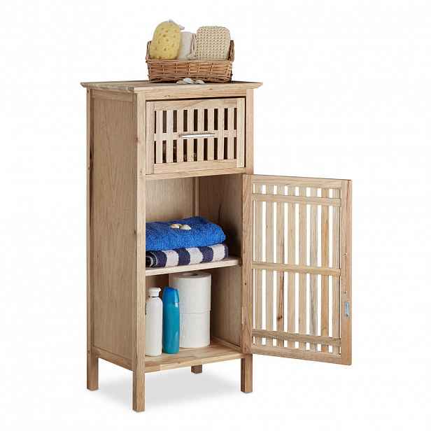 Relaxdays KOUPELNOVÁ SKŘÍŇKA Ořech volně stojící se zásuvkou 82 cm