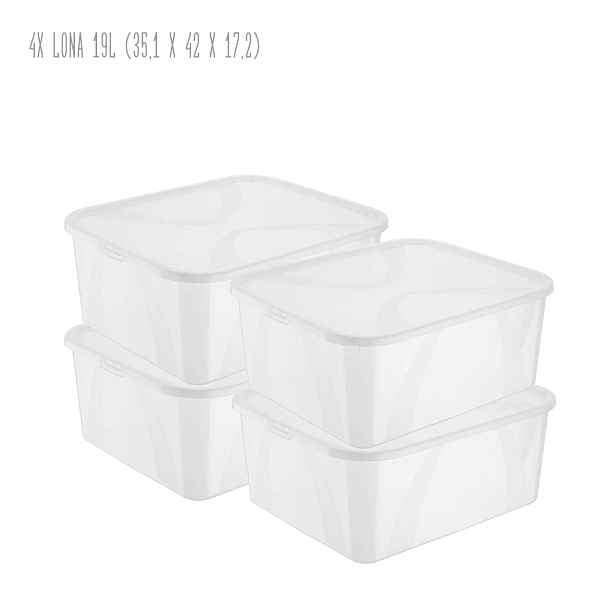 Sada 4 kusů úložných boxů s víkem, Rotho LONA, 42x35x17 (4 x 19l) SADA