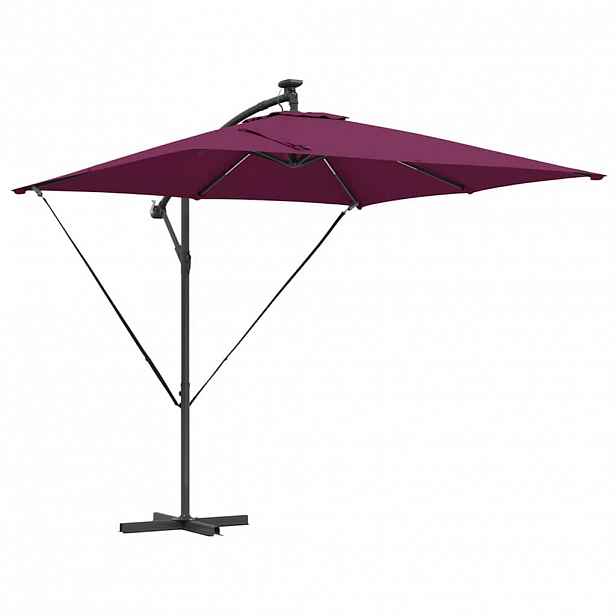 vidaXL Slunečník s LED pásky Bordeaux červená 249 x 249 x 250 cm