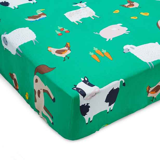 Zelené napínací dětské prostěradlo do postýlky 70x140 cm Farmyard Animals – Catherine Lansfield