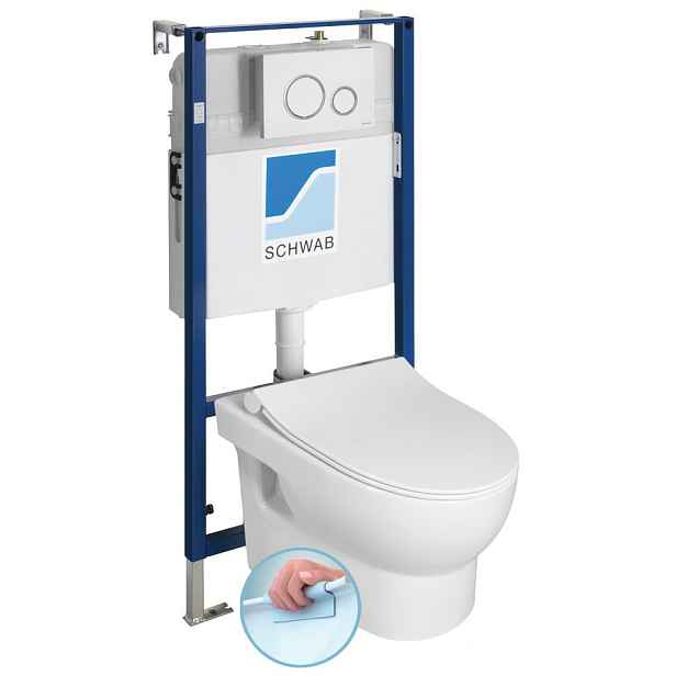 ABSOLUTE závěsné WC Rimless s podomítkovou nádržkou a tlačítkem Schwab, bílá