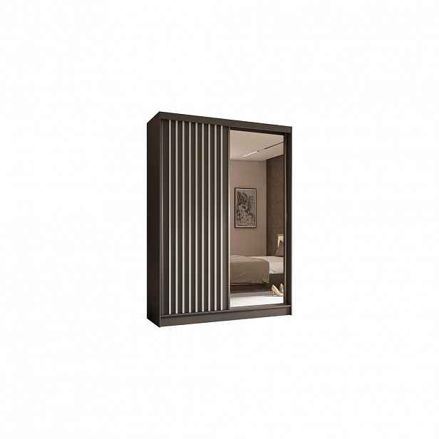 ALTDECOR ŠATNÍ SKŘÍŇ s zrcadlovými posuvnými dveřmi a hliníkovými lamelami – LAMELO – 150 cm šedá+šedá+bílá
