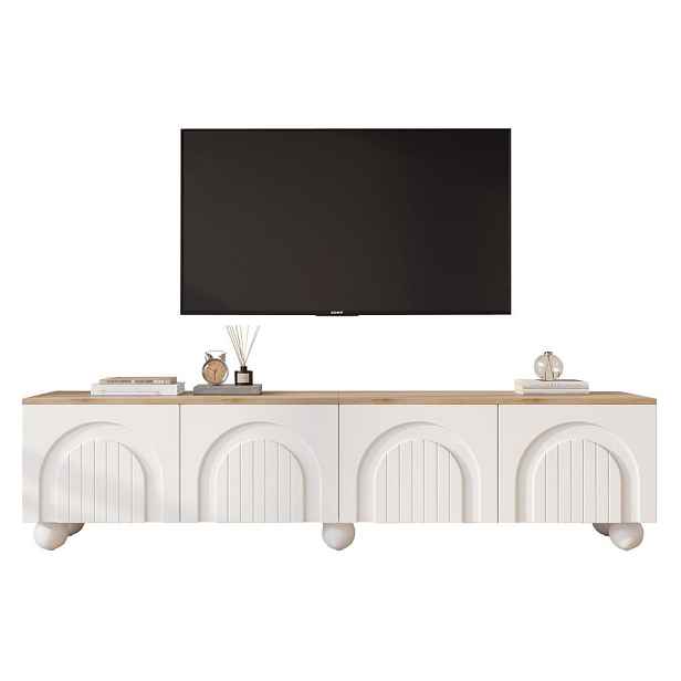 Modenvie NÍZKÁ komoda z MDF, 180/40/45 cm bílý v dekoru dubu, pro TV do 80 palců