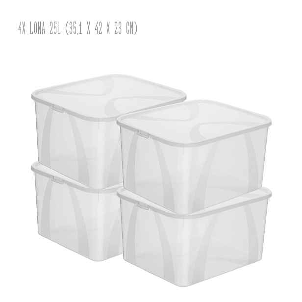 Sada 4 kusů úložných boxů  s víkem, Rotho LONA, 42x35x23 SADA (4 x 25l)